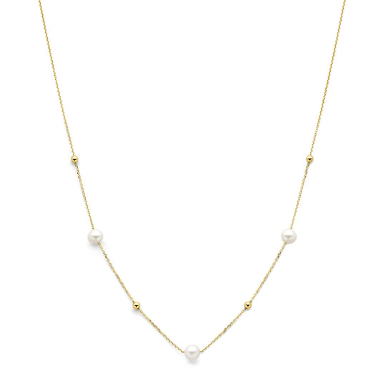 Stijlvol 14k Geelgouden Collier met Bolletjes en Zoetwaterparels