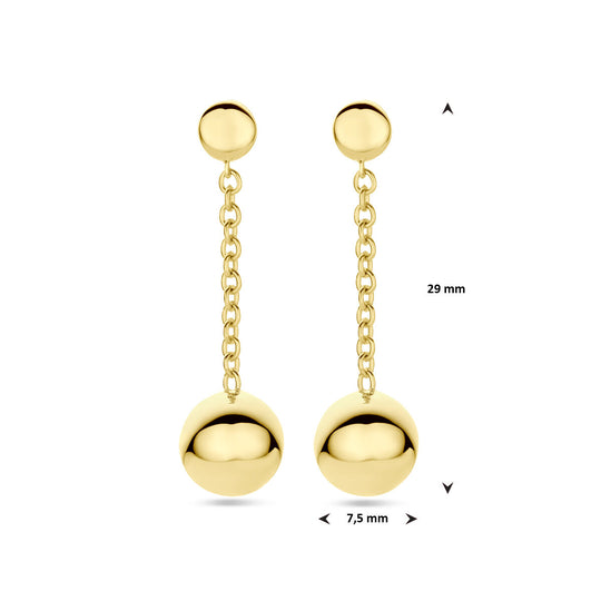 Elegante 14k Geelgouden Oorhangers met Speelse Bolletjes - 29mm Hoog