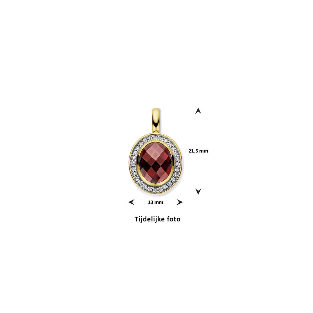 14K Geelgouden Hanger met Granaat en Diamant – Klassieke Luxe met een Moderne Touch