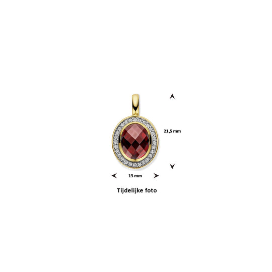 14K Geelgouden Hanger met Granaat en Diamant – Klassieke Luxe met een Moderne Touch