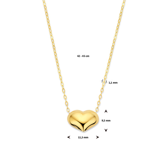 18k Geelgouden Collier met Hartje – Verstelbare Lengte (42-45cm), 1.1mm Schakel