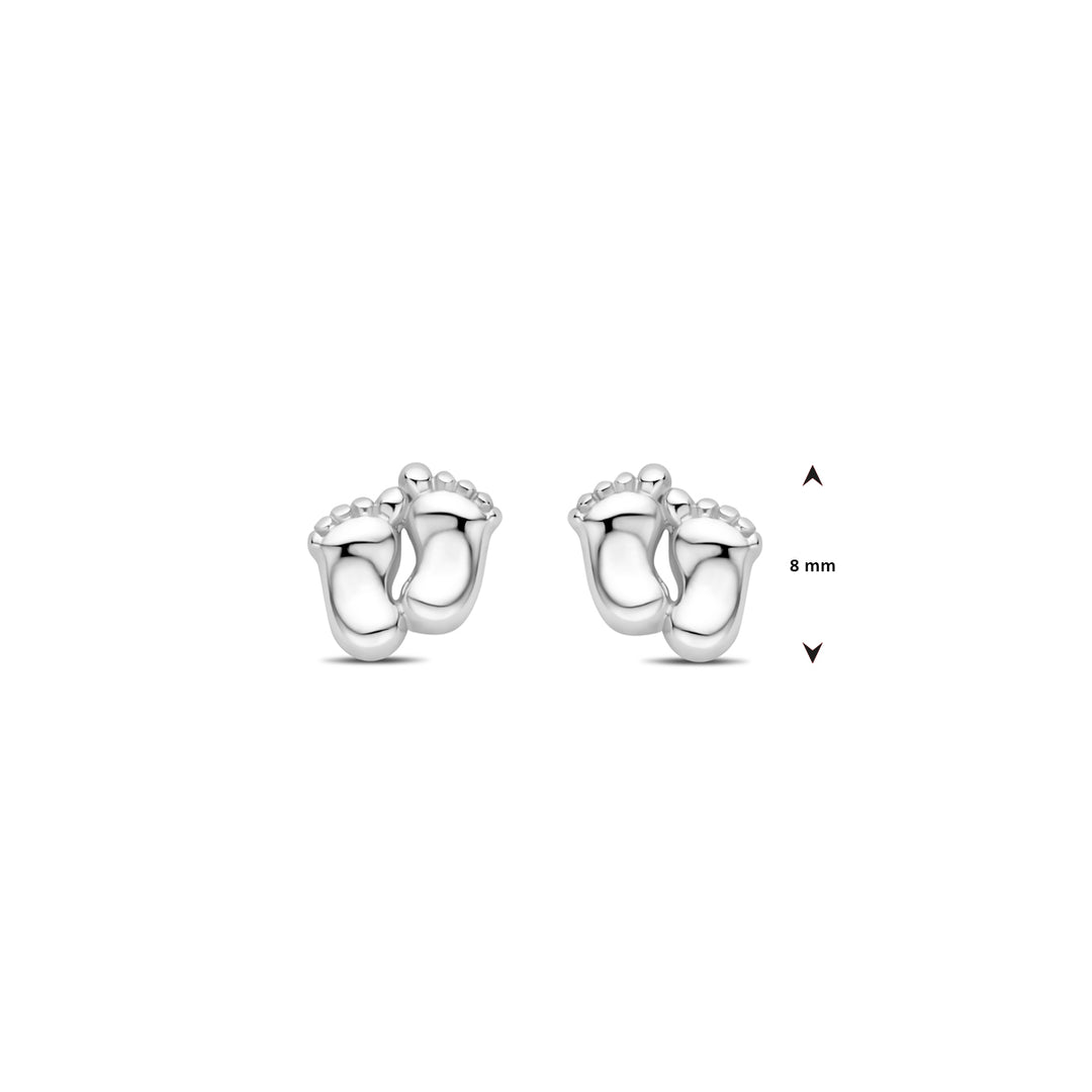 Zilveren Oorknoppen in de Vorm van Baby Voetjes – 8mm Hoog