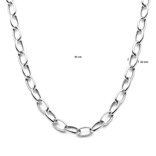 Gerhodineerd 925 Zilveren Collier - 43cm Draaglengte, 10mm Schakelbreedte | Tijdloos en Elegant Design