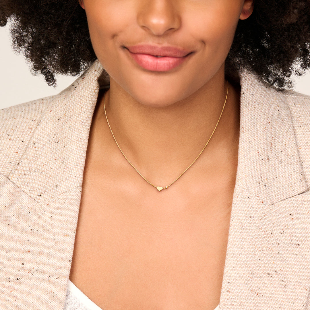 14k Geelgouden Collier met Hartje en Diamant – Verstelbare Lengte (40–44cm)