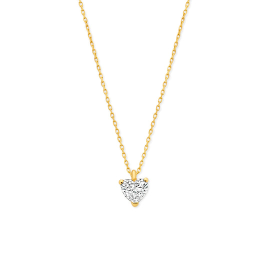 14k Geelgouden Collier met Hartvormige Lab Grown Diamant – Verstelbare Lengte (41-45cm)