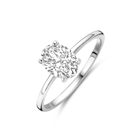 Stijlvolle Gerhodineerde 925 Zilveren Ring met Zirkonia – 8 mm Breed