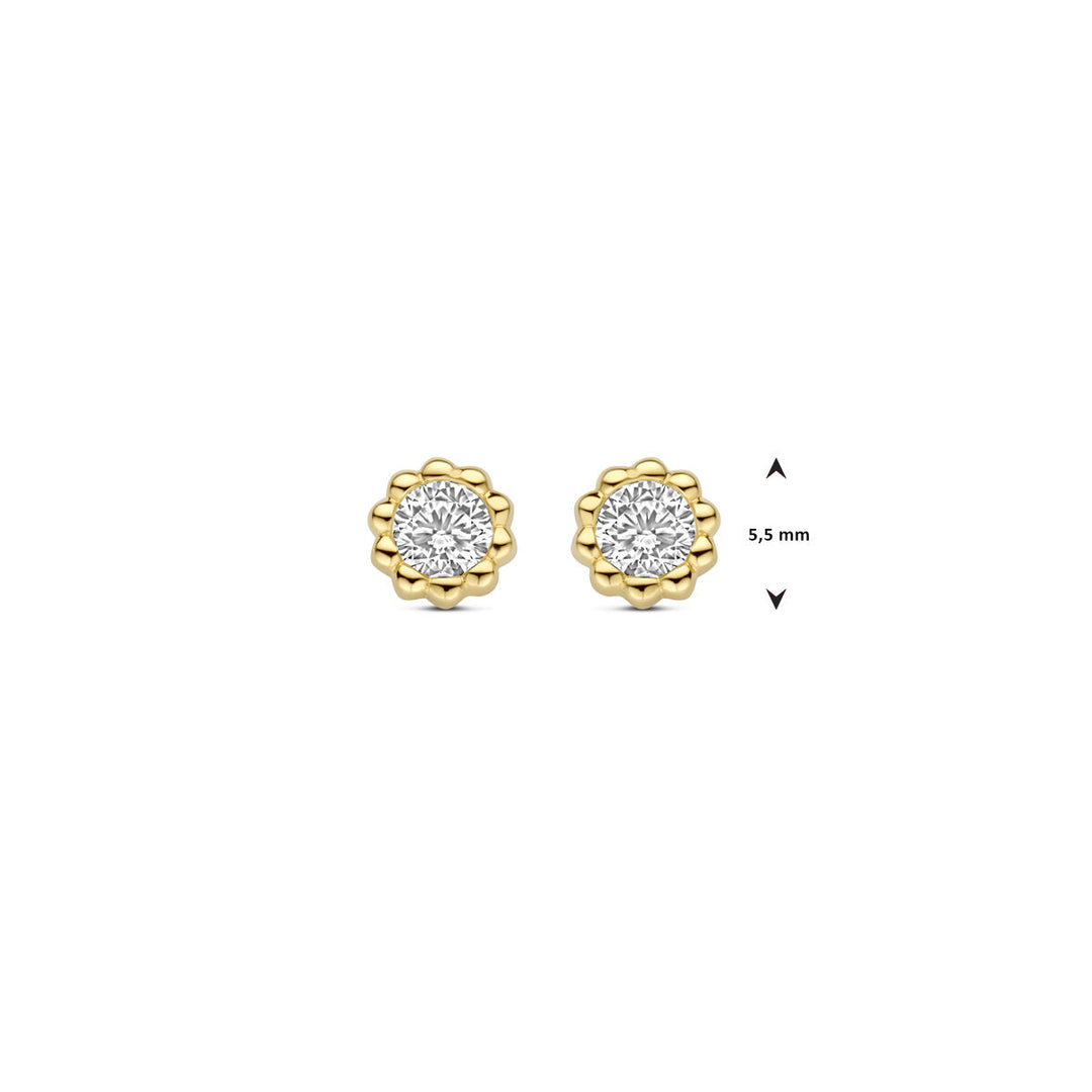 Luxe 14k Geelgouden Oorknoppen met Sprankelende Zirkonia - 5.5mm Diameter