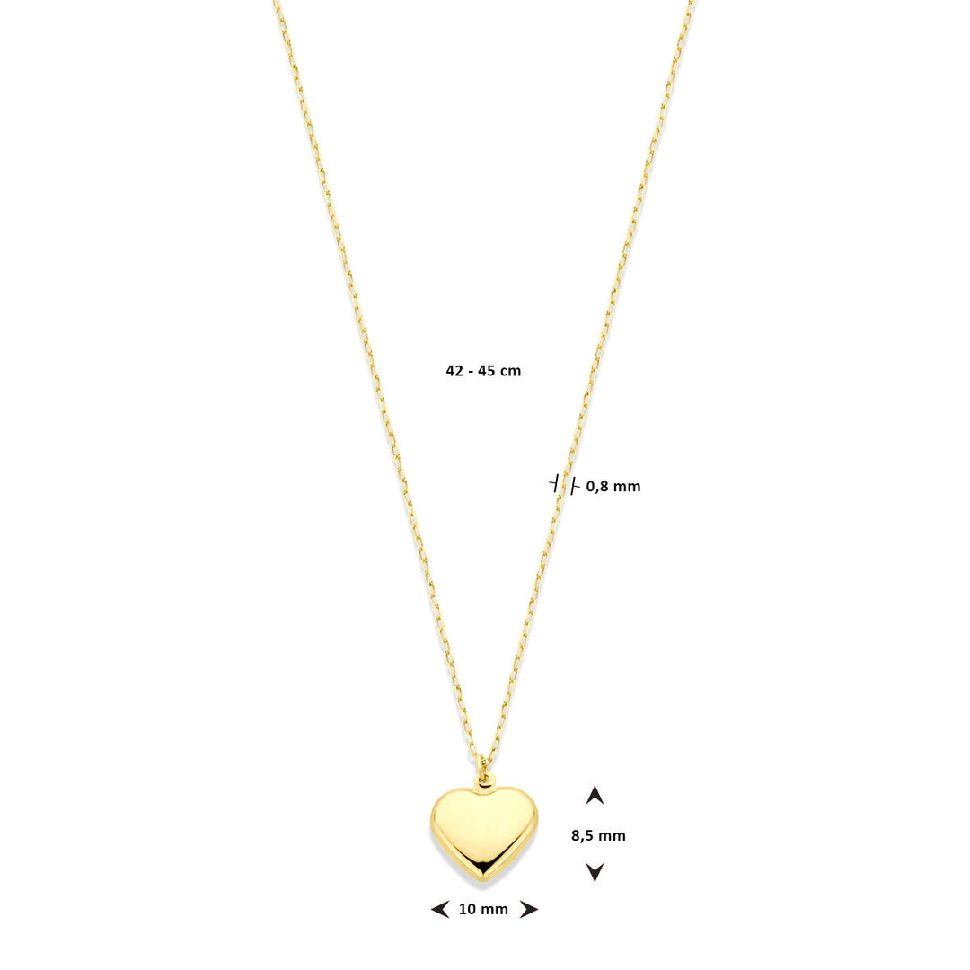 14k Geelgouden Collier met Hartje - Verstelbare Draaglengtes 42-45 cm