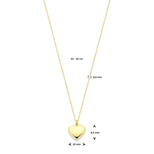 14k Geelgouden Collier met Hartje - Verstelbare Draaglengtes 42-45 cm