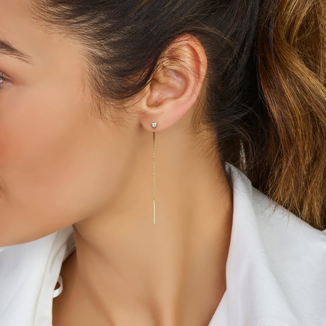 14k Geelgouden Doortrekoorbel met Lab Grown Diamant – 70mm Lengte, 0.15ct