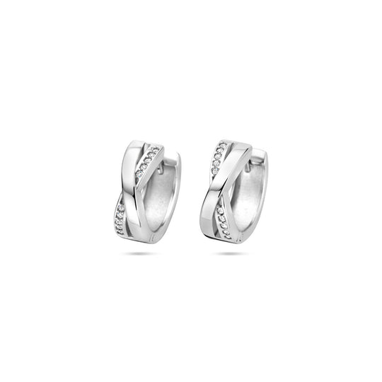 Gerhodineerde 925 Zilveren Klapoorringen met Zirkonia – Tijdloze Elegantie met Stralende Glans