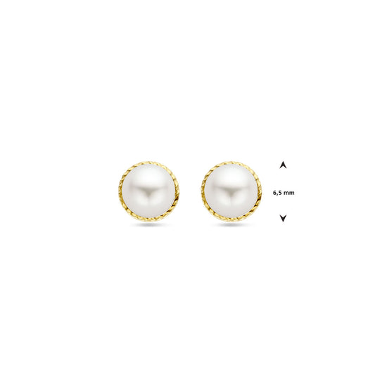 Prachtige 14k Geelgouden Oorknoppen met Zoetwaterparel - Diameter 6.5mm