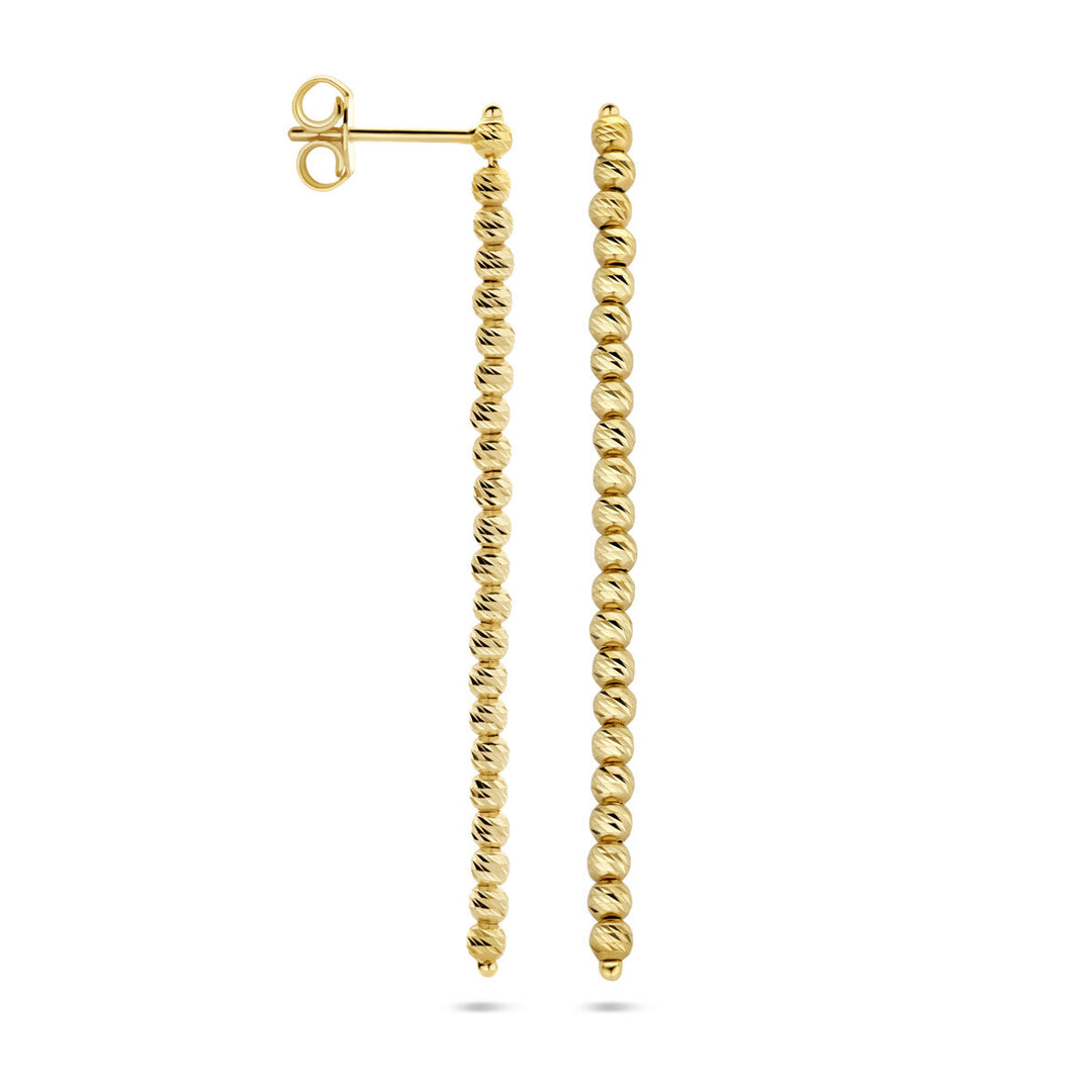 Verfijnde 14k Geelgouden Oorhangers met Bolletjes - 50mm Hoog