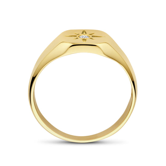 Prachtige 14k Geelgouden Ring met Zirkonia en 8mm Breedte