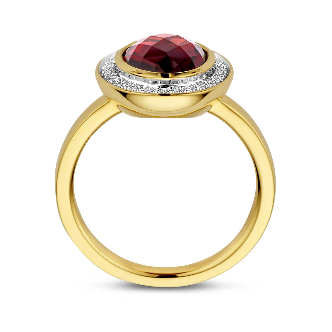 Stijlvolle 14k Geelgouden Ring met Granaat en Diamant