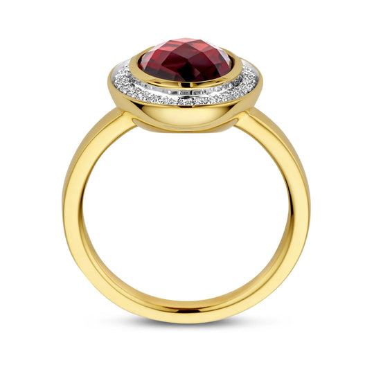 Stijlvolle 14k Geelgouden Ring met Granaat en Diamant