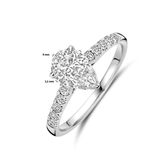 Exclusieve 14K Witgouden Ring met Lab Grown Diamant – 9 mm Breed, 1.22 ct Diamantgewicht