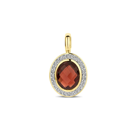 14K Geelgouden Hanger met Granaat en Diamant – Klassieke Luxe met een Moderne Touch