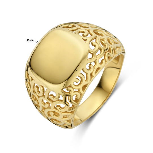 Stoere 14k Geelgouden Graveerring met 15mm Breedte