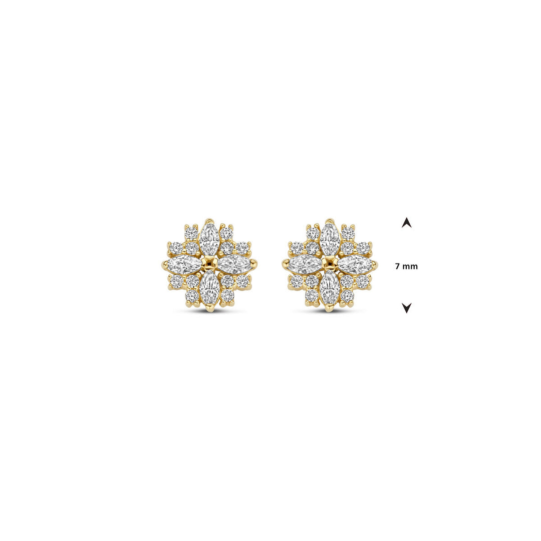 Elegante 14k Geelgouden Oorknoppen met Sprankelende Zirkonia - 7mm Diameter