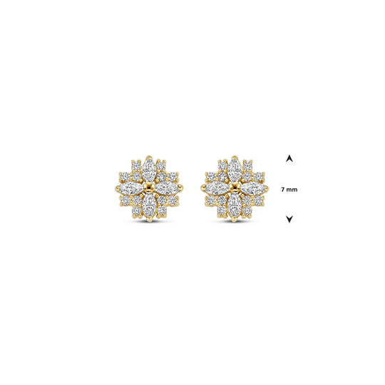 Elegante 14k Geelgouden Oorknoppen met Sprankelende Zirkonia - 7mm Diameter