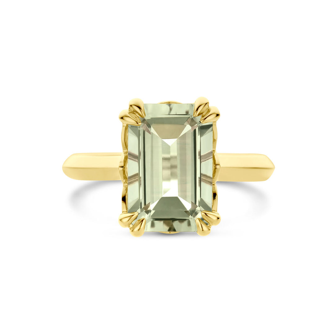Luxueuze 14k Geelgouden Ring met Groene Amethist – 13mm Breedte