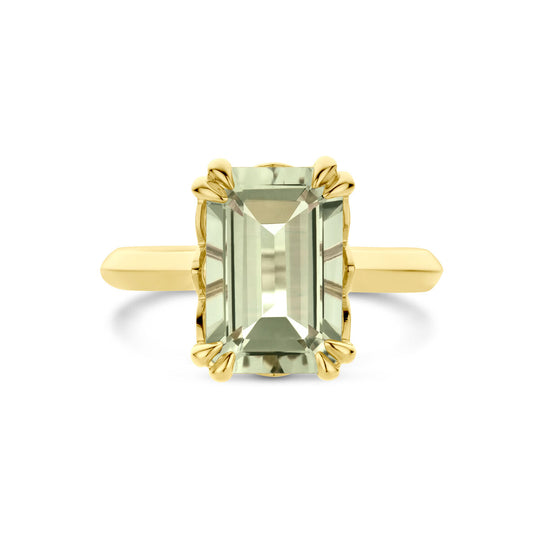 Luxueuze 14k Geelgouden Ring met Groene Amethist – 13mm Breedte
