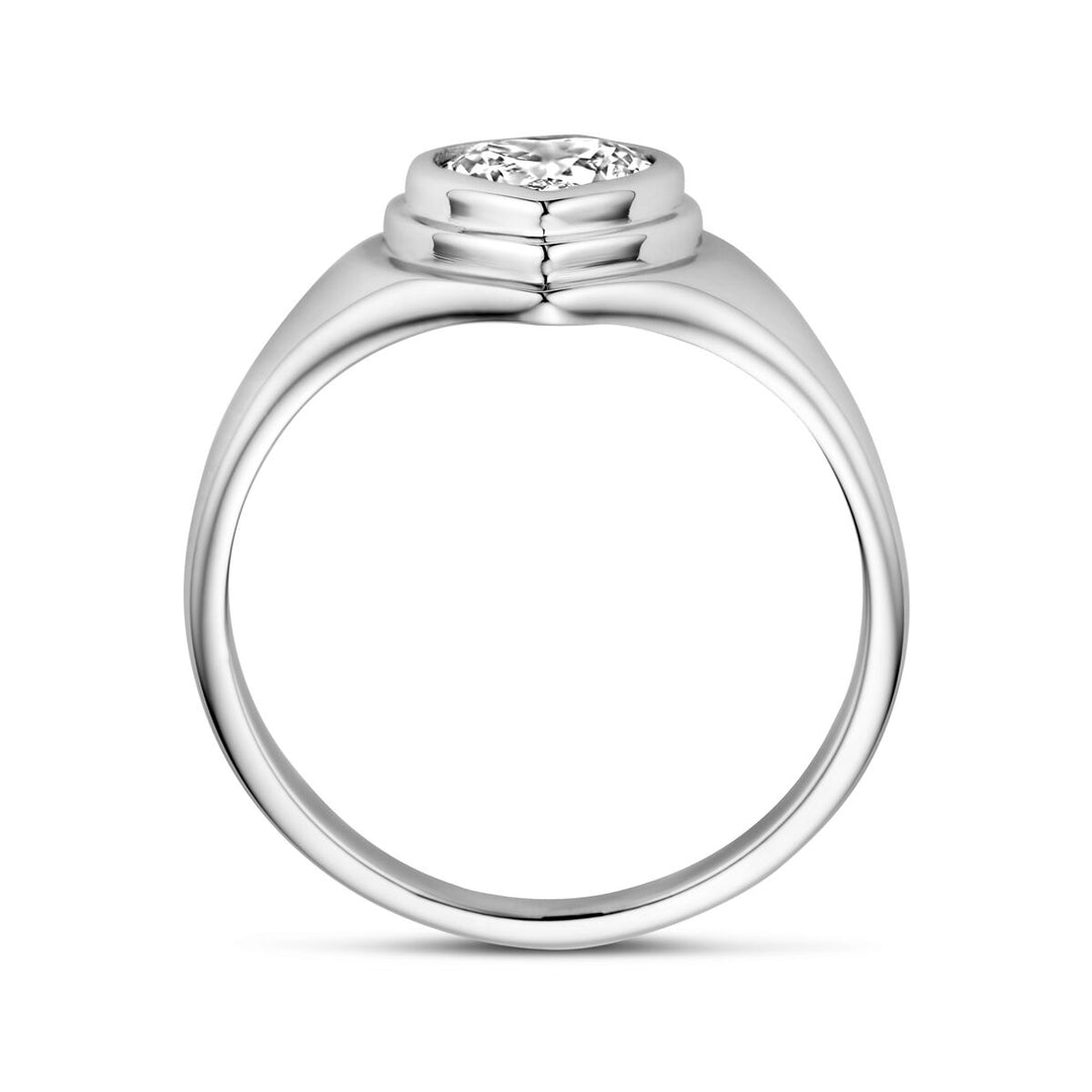 Gerhodineerde 925 Zilveren Ring in Hartvorm met Zirkonia - 10 mm Breed