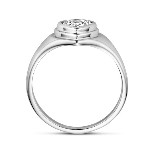 Gerhodineerde 925 Zilveren Ring in Hartvorm met Zirkonia - 10 mm Breed