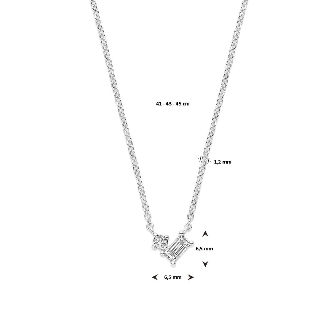 14k Witgouden Collier met Diamant - Verstelbare Lengtes - 41-45 cm