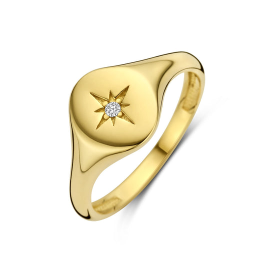 14k Geelgouden Ring met Sprankelende Zirkonia – Luxe en Tijdloze Elegantie