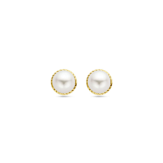 Prachtige 14k Geelgouden Oorknoppen met Zoetwaterparel - Diameter 6.5mm