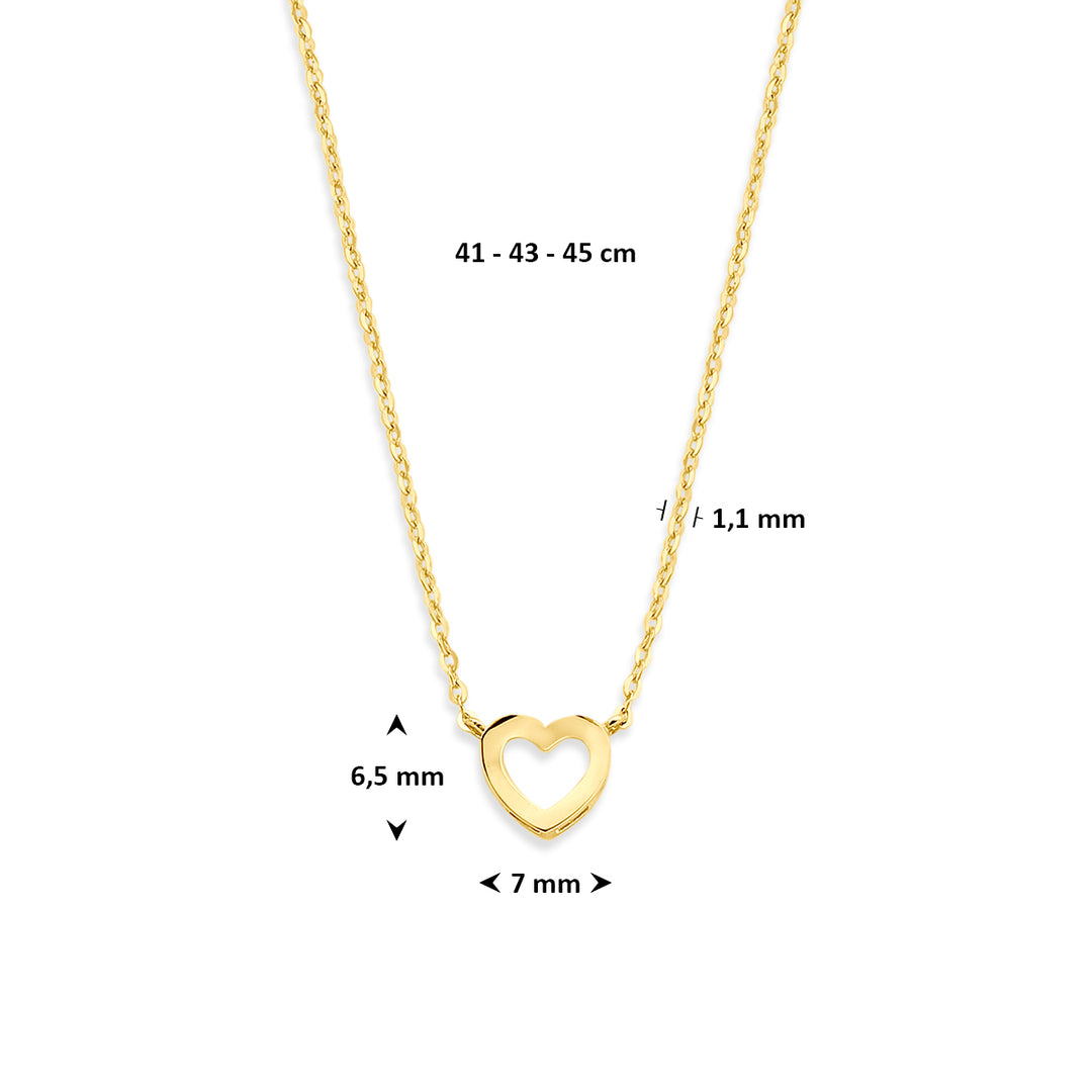 14k Geelkleurig Collier met Hartje – Verstelbare Lengte (41-45cm)
