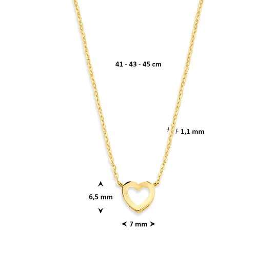 14k Geelkleurig Collier met Hartje – Verstelbare Lengte (41-45cm)