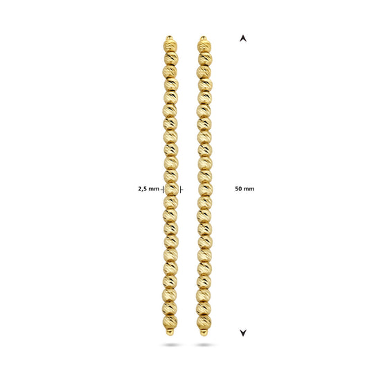 Verfijnde 14k Geelgouden Oorhangers met Bolletjes - 50mm Hoog