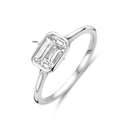 Gerhodineerde 925 Zilveren Ring met Zirkonia - 6 mm Breed