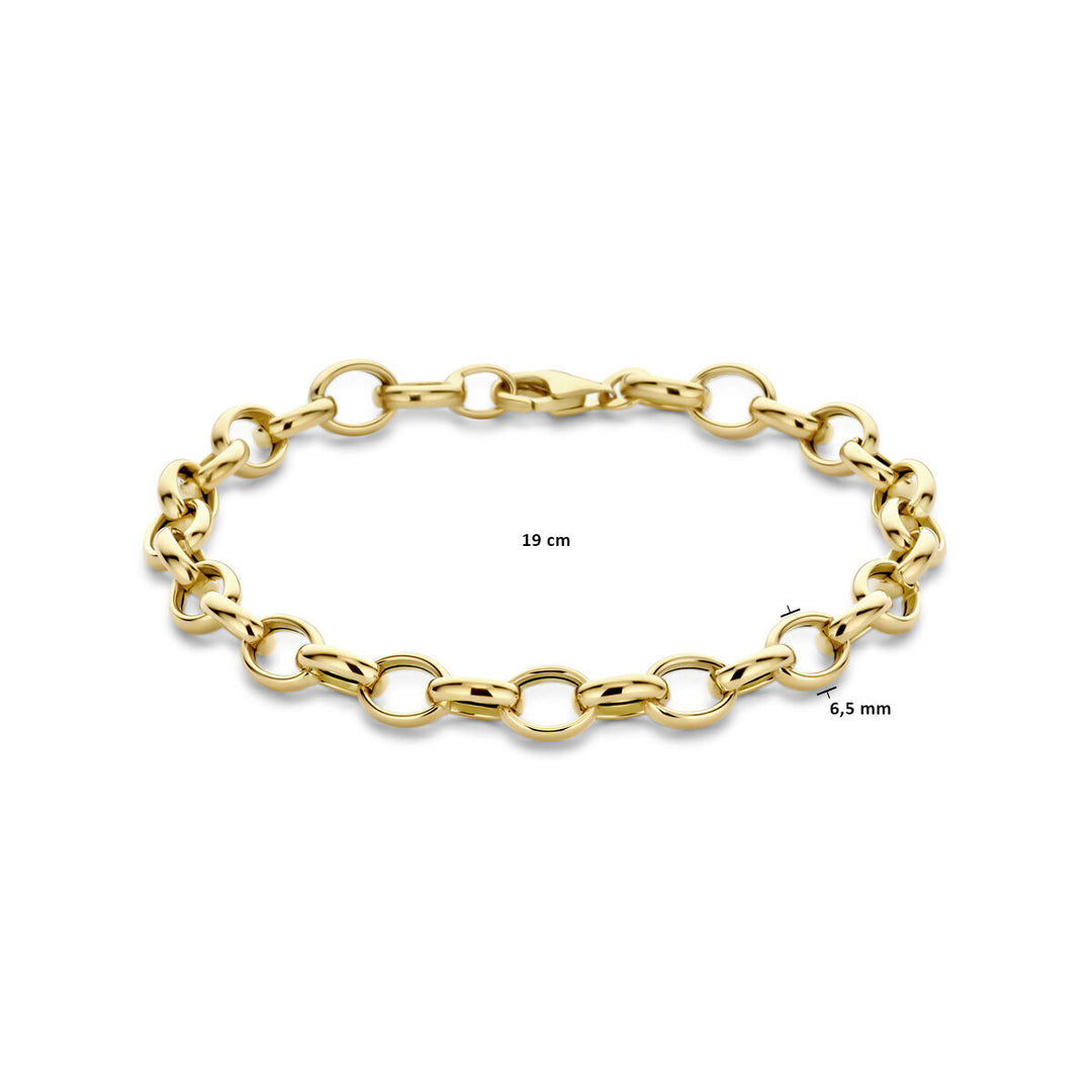 14k Geelgouden Armband met Fantasie Schakels - 19cm Draaglengte en 6.5mm Schakelbreedte