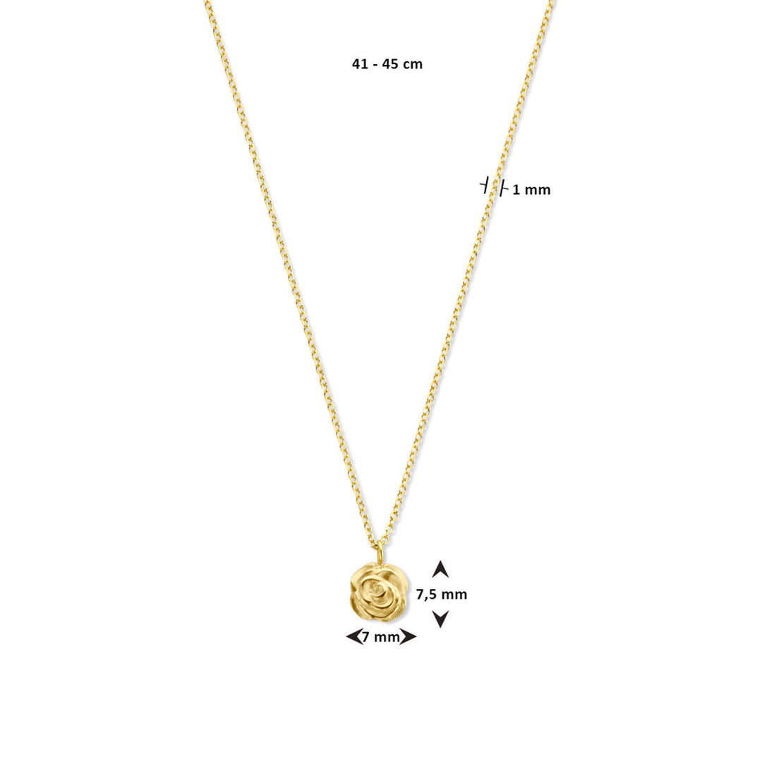 14K Geelgouden Collier met Roos - Verstelbare Lengte van 41-45 cm, 1 mm Schakelbreedte