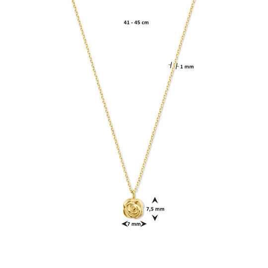 14K Geelgouden Collier met Roos - Verstelbare Lengte van 41-45 cm, 1 mm Schakelbreedte