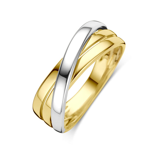 Elegante 14k Bicolor Wit- en Geelgouden Ring - Breedte 7.5mm