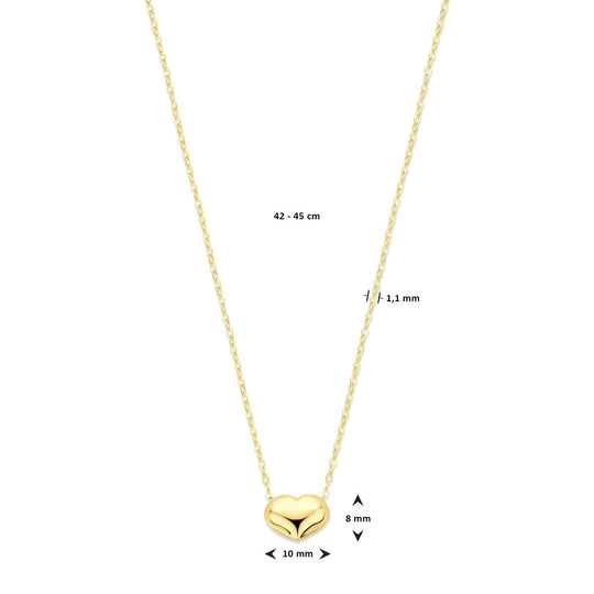 Tijdloos 14k Geelgouden Collier met Hartje - Verstelbare Draaglengte 42-45 cm