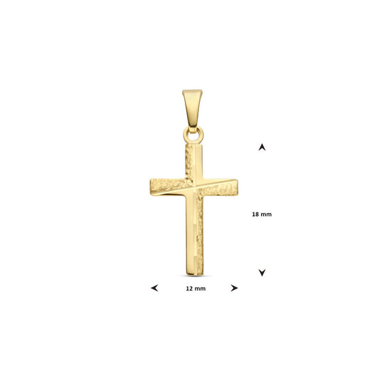 14K Geelgouden Hanger in de Vorm van een Kruis – Elegantie met Diepte en Betekenis