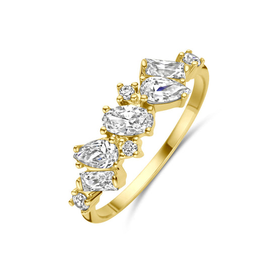 Prachtige 14k Geelgouden Ring met Zirkonia - Breedte 6mm