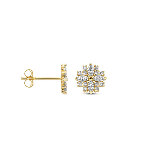 Elegante 14k Geelgouden Oorknoppen met Sprankelende Zirkonia - 7mm Diameter