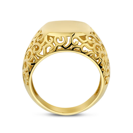 Stoere 14k Geelgouden Graveerring met 15mm Breedte