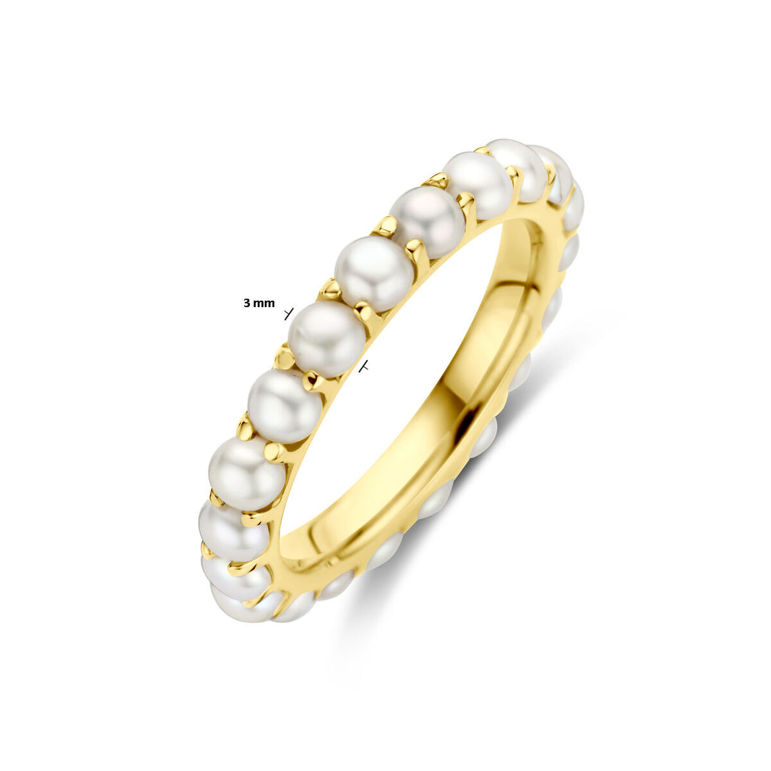14k Geelgouden Ring met Zoetwaterparels – Tijdloze Elegantie in een verfijnd ontwerp