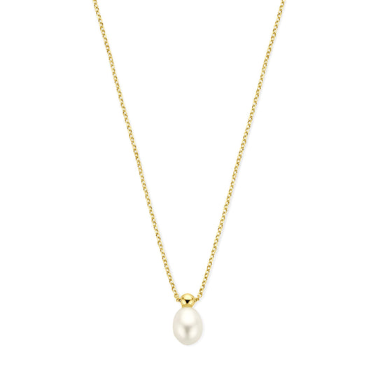 14k Geelgouden Collier met Zoetwaterparel - Verstelbare Lengte (42-45 cm)