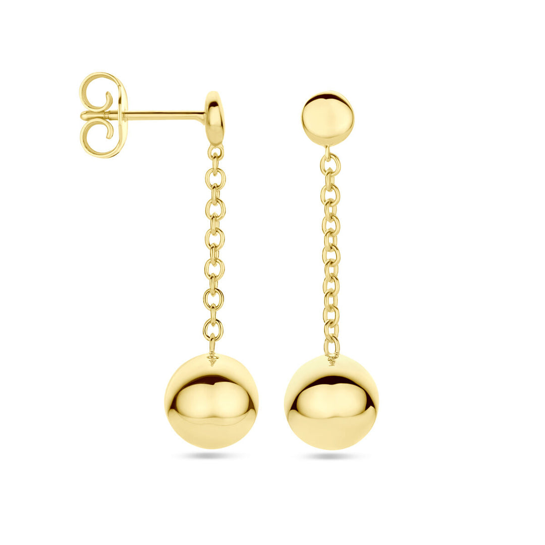 Elegante 14k Geelgouden Oorhangers met Speelse Bolletjes - 29mm Hoog