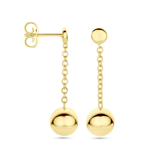 Elegante 14k Geelgouden Oorhangers met Speelse Bolletjes - 29mm Hoog
