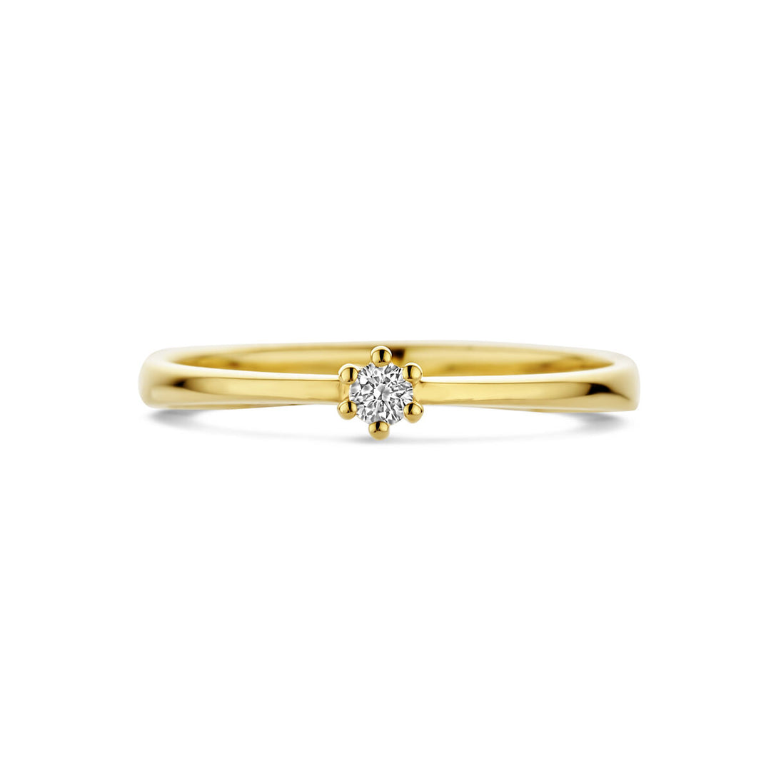 Exclusieve 14K Geelgouden Ring met Diamant – 3.5 mm Breed, 0.05 ct Diamantgewicht